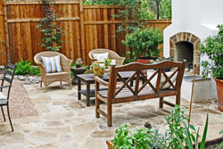 stone patio with brick oven in Austin
